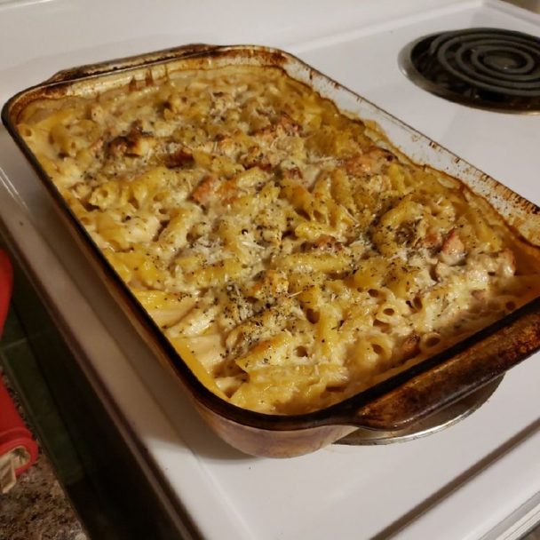 Dump and Bake Chicken Alfredo Pasta Casserole BestQuickRecipes