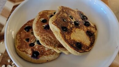 Blueberry banana pancakes with instant pancake mix